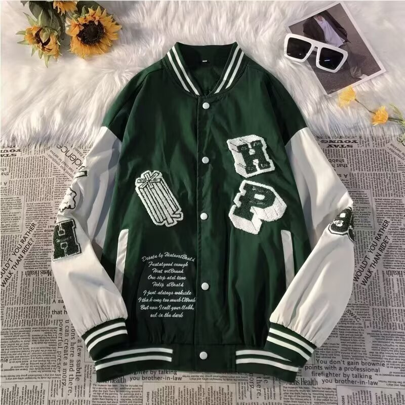 Retro Street Hip Hop Embroidered Long Sleeve Baseball Jacket for Couples
