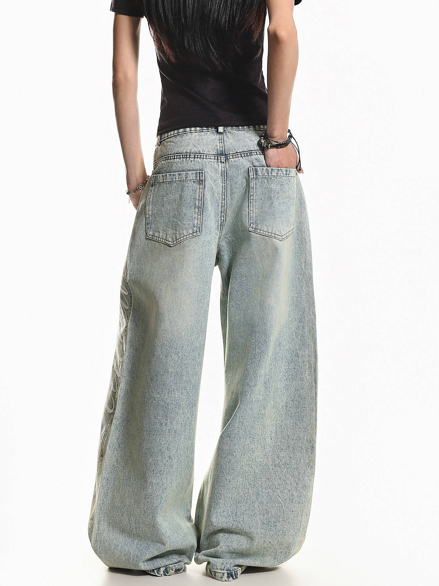 Light-Wash Wide-Leg Jeans