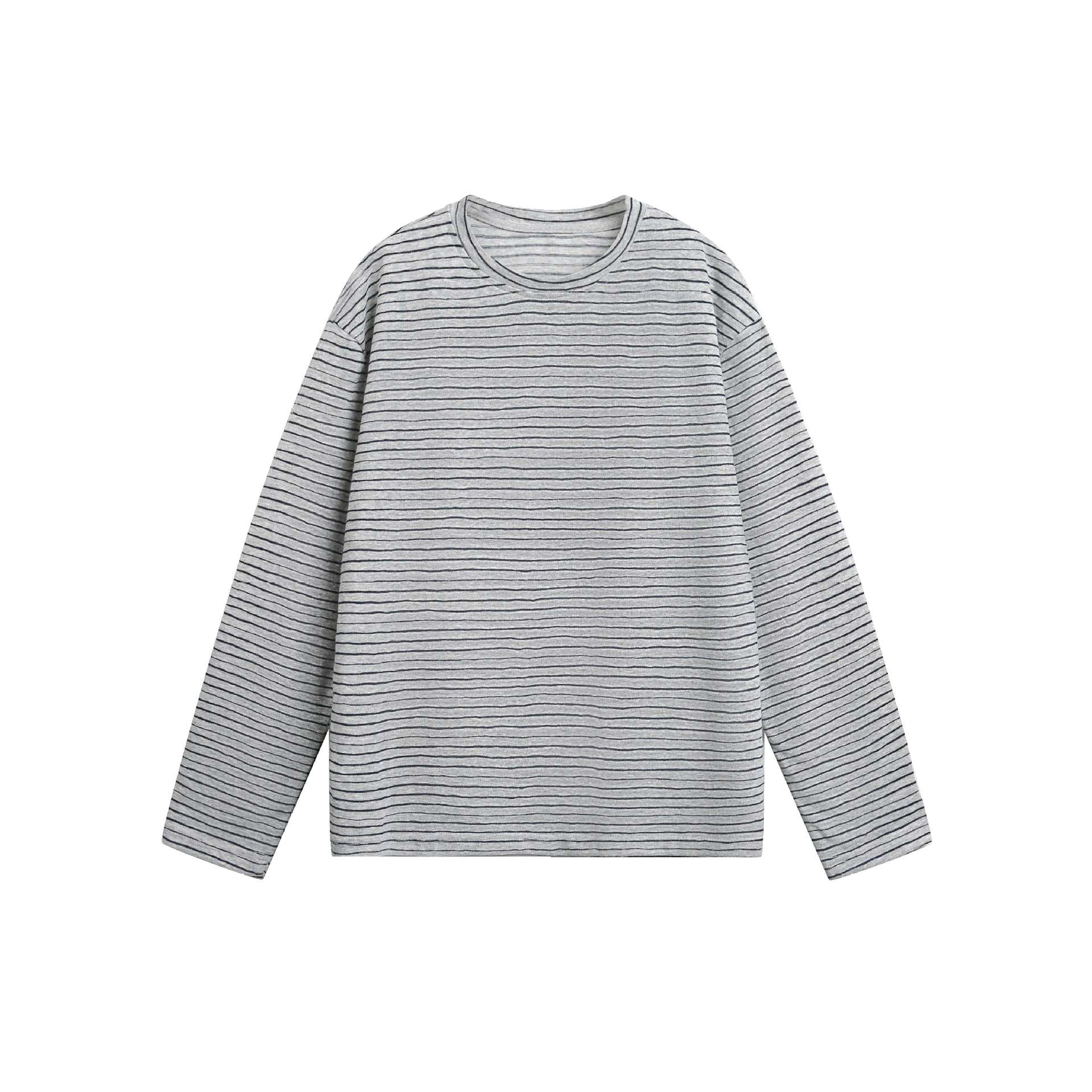 Loose Striped Crewneck Long Sleeve T-Shirt for Men