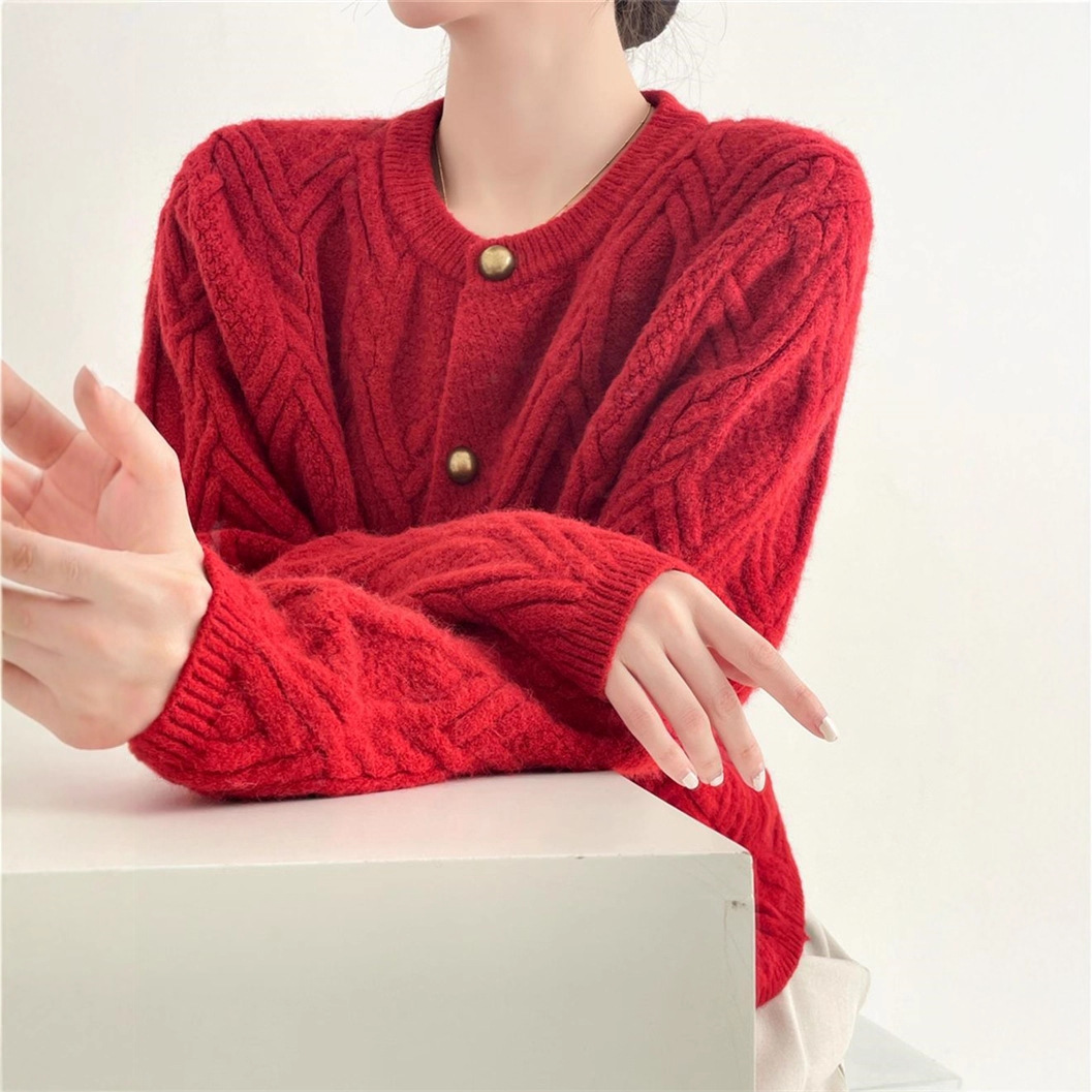 Vintage Cable Knit Button Front Loose Cardigan