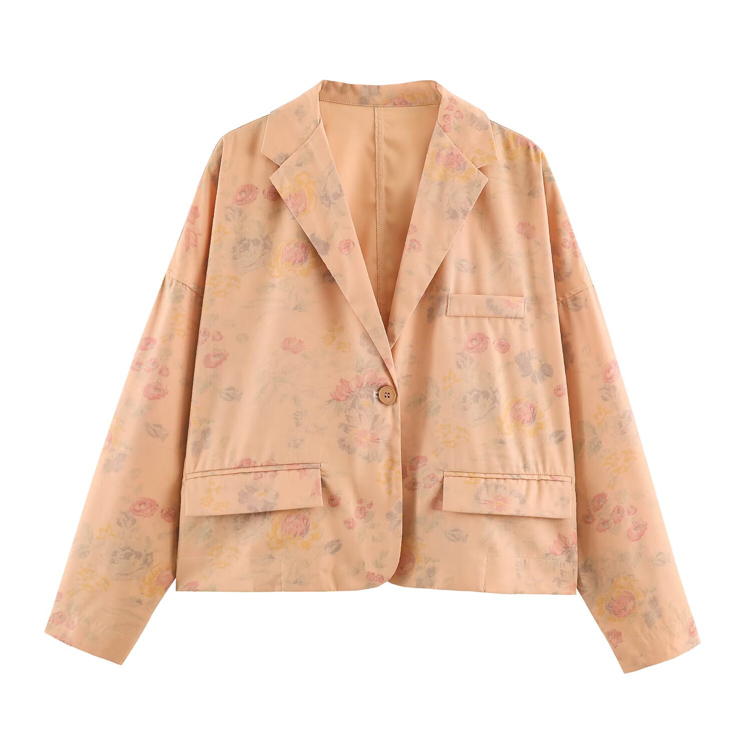 Pocket button print loose long sleeved jacket for women