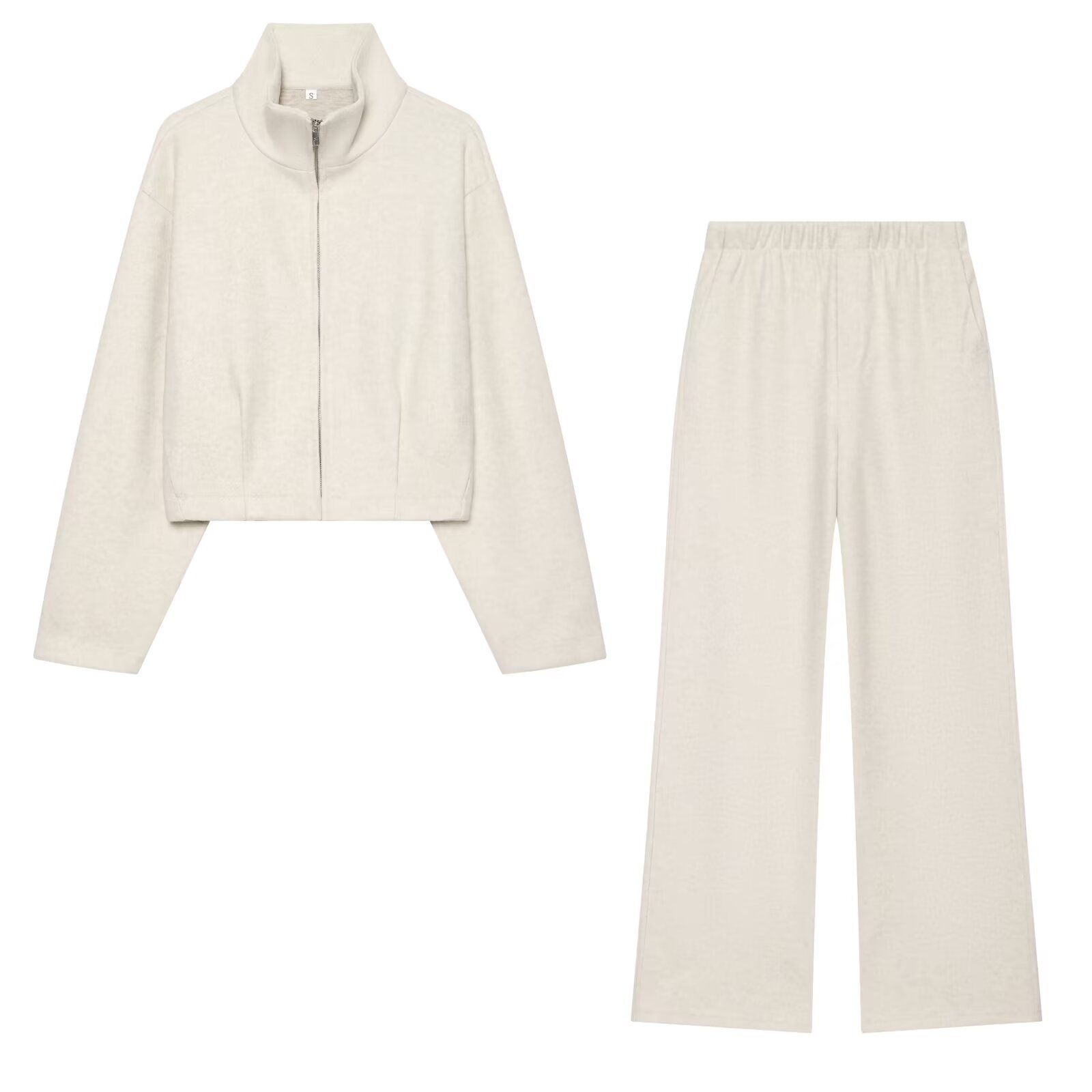 Loose zipper embellished soft jacket+pants set for women's clothing