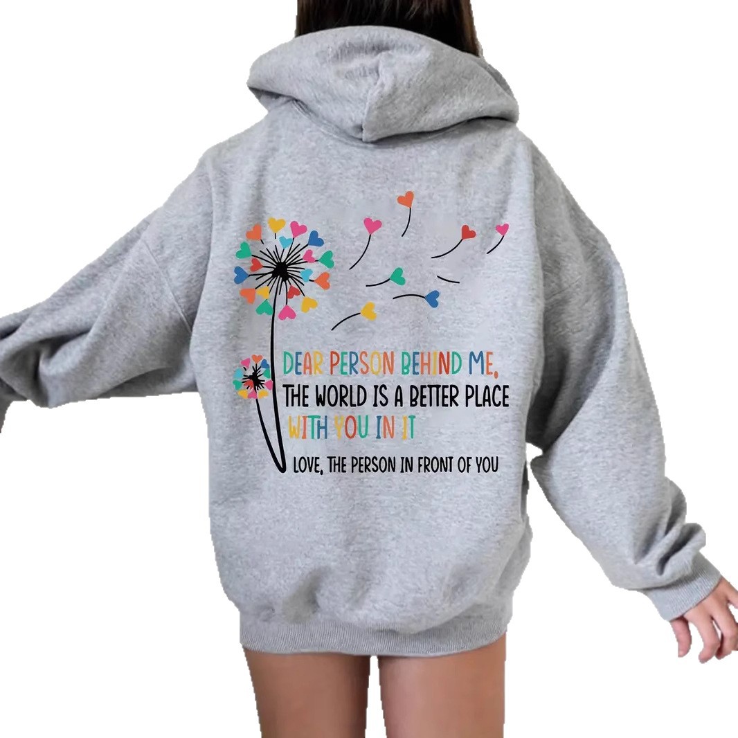Casual Dandelion Letter Print Long Sleeve Hooded Sweatshirt