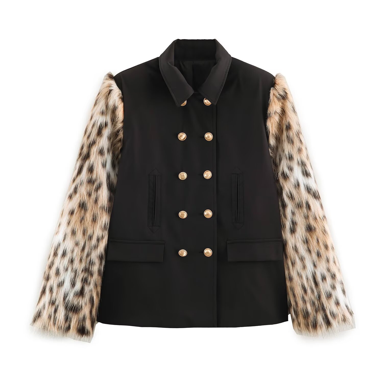 Flip collar double breasted long sleeved jacket