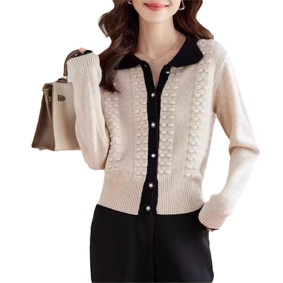 Premium Knitted Open Front Lapel Collar Cropped Women's Cardigan