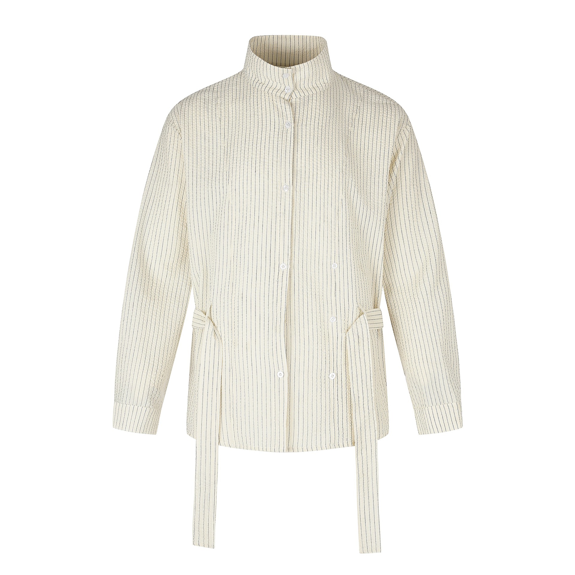 Vertical Striped Long Sleeve Tie Stand Collar Slim Fit Men's Shirt