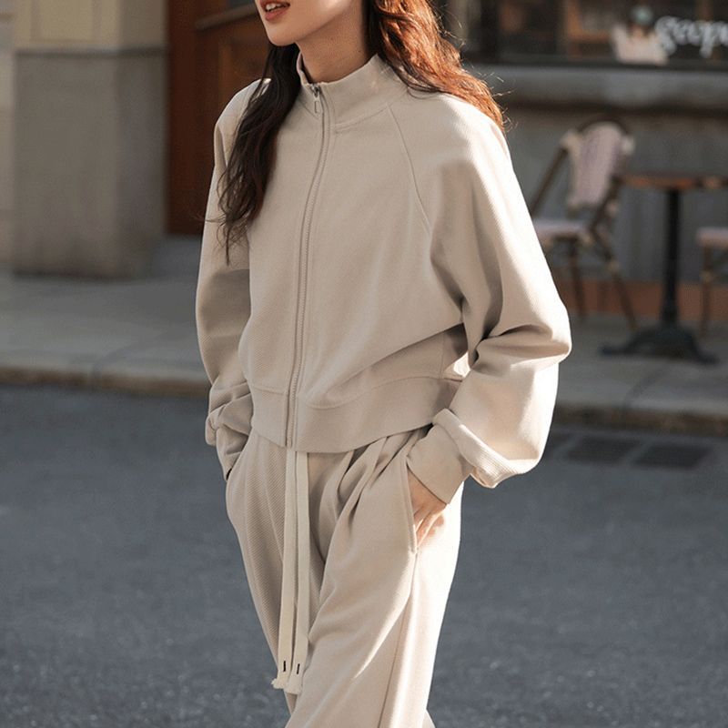 Casual Sportswear Two-Piece Set Loose Lightweight Stand-Up Collar Zip-Up Hoodie Jacket Fashion