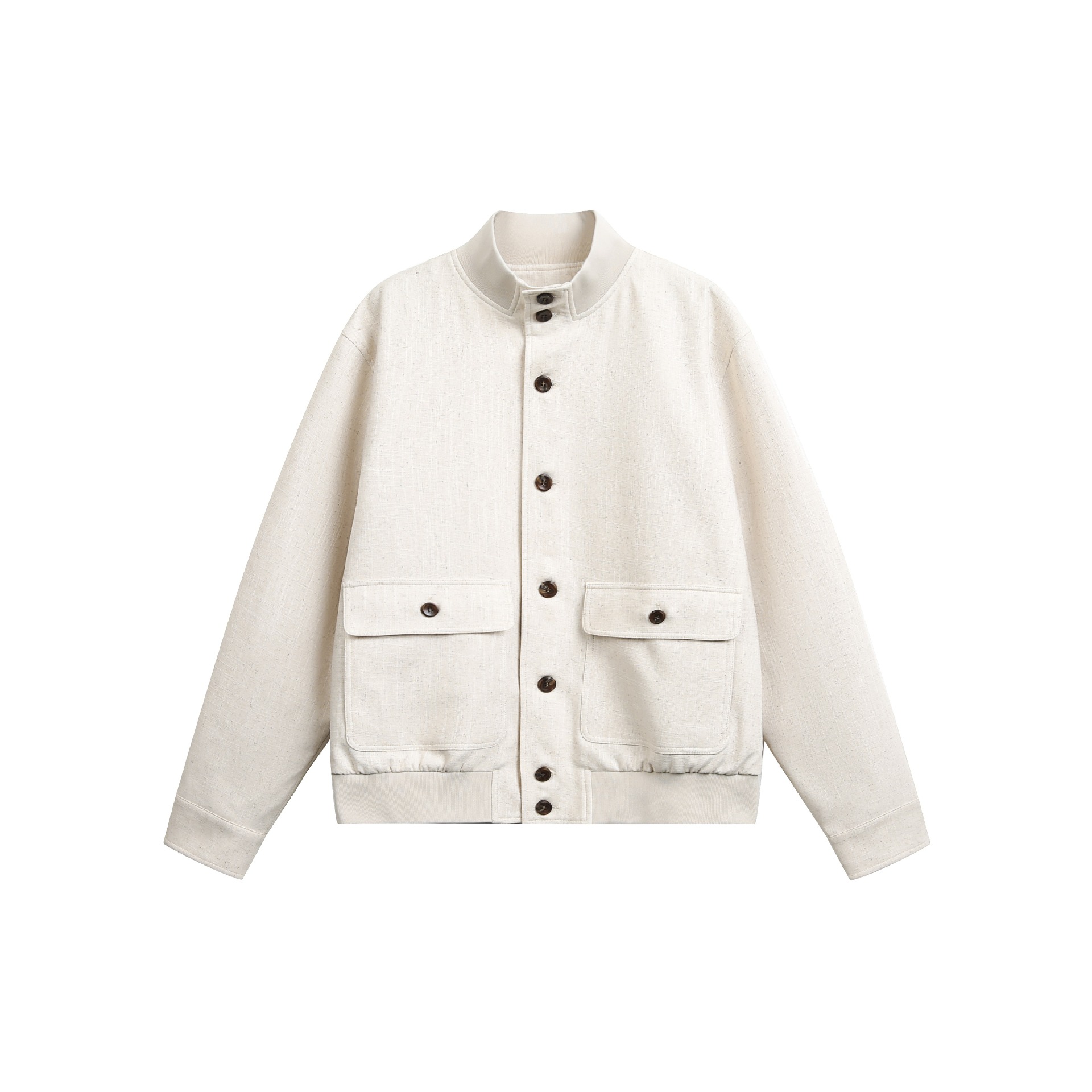 Vintage Linen Work Jacket Loose Standing Collar Outerwear