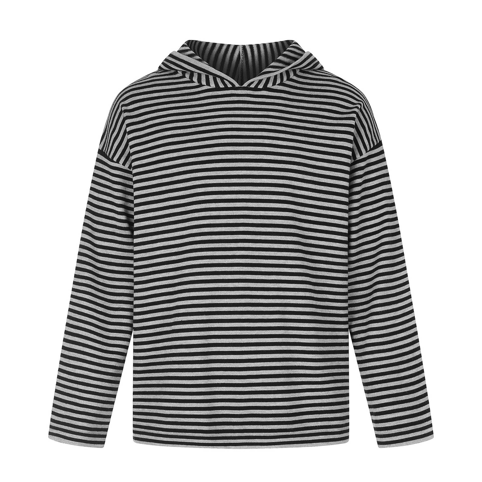 Striped Long Sleeve Hooded Knit Sweater Unisex Loose Fit