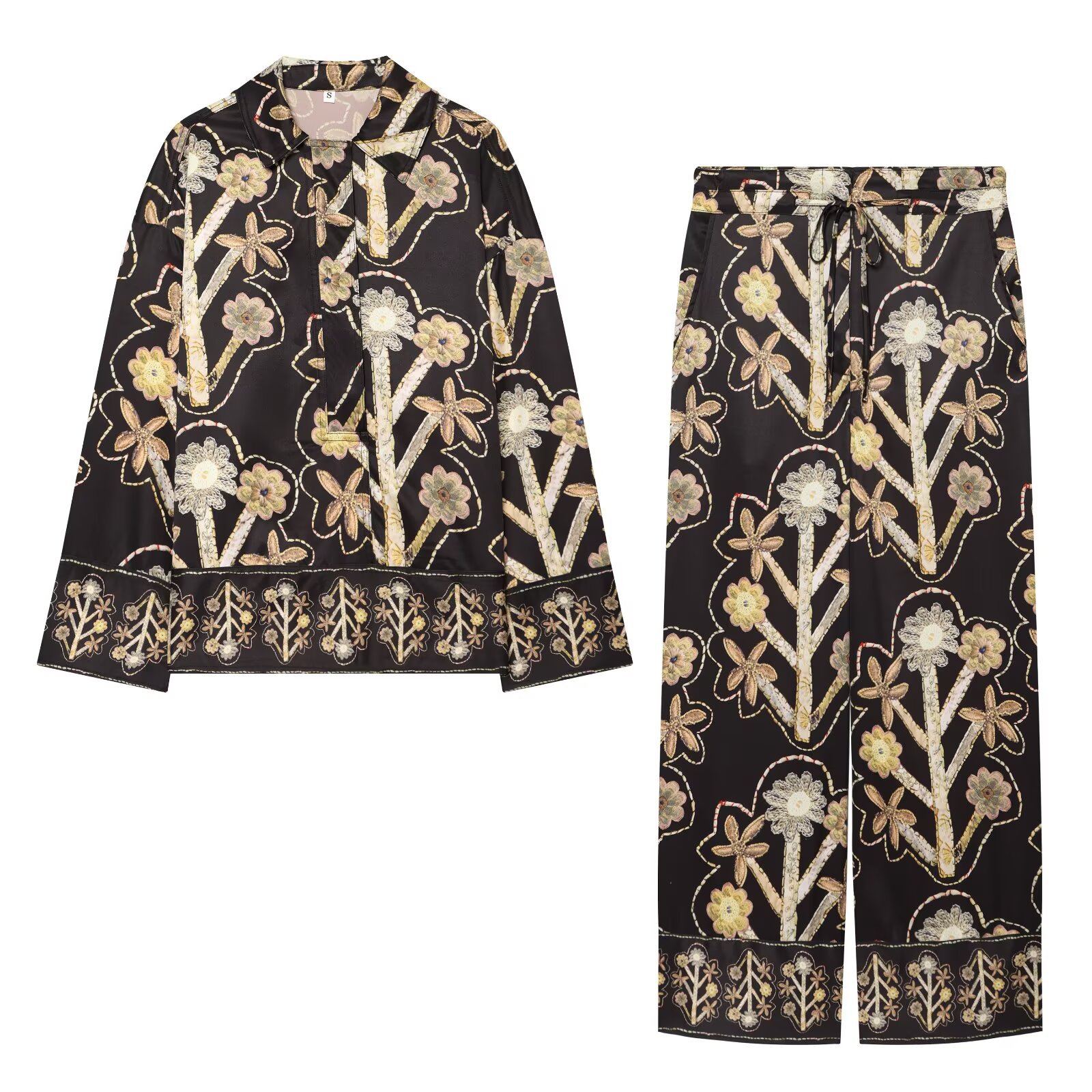 Casual floral printed shirt+pants set for women