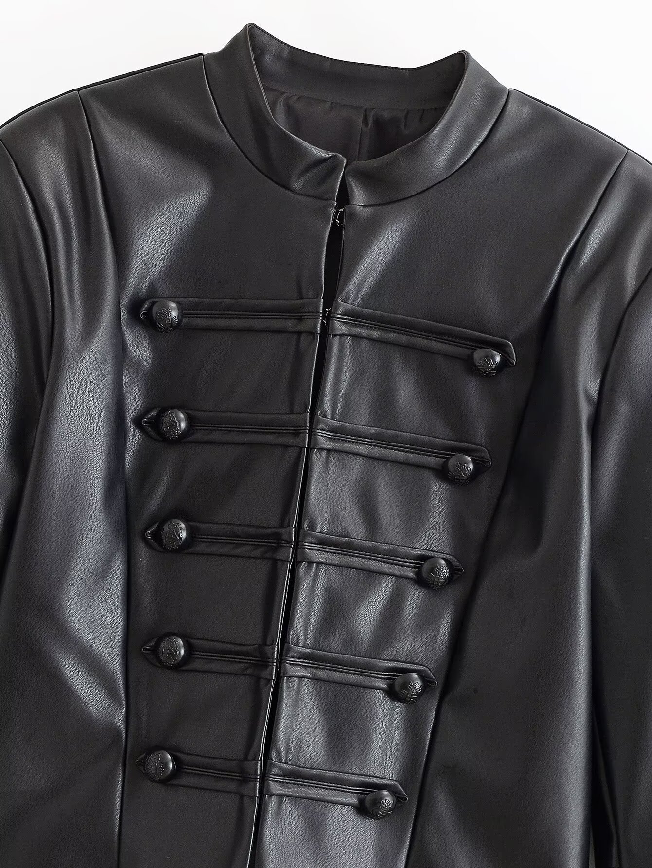 Loop-Fastening Faux Leather Jacket