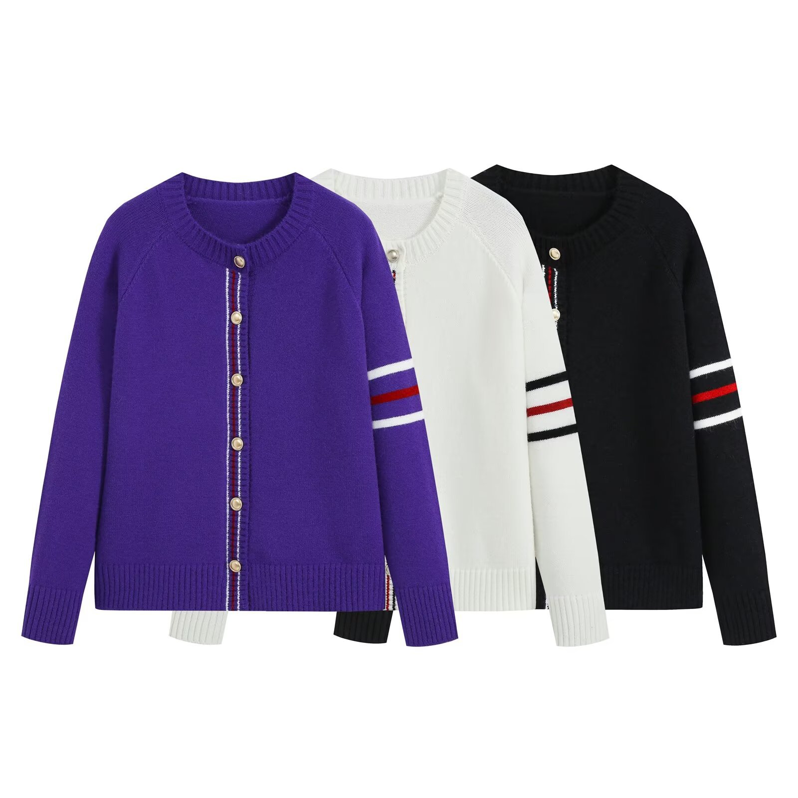 Round neck single breasted long sleeved sweater
