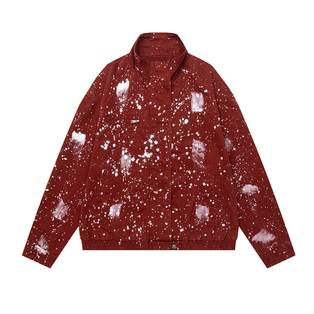 Spray painted and ink splashed stand up collar jacket
