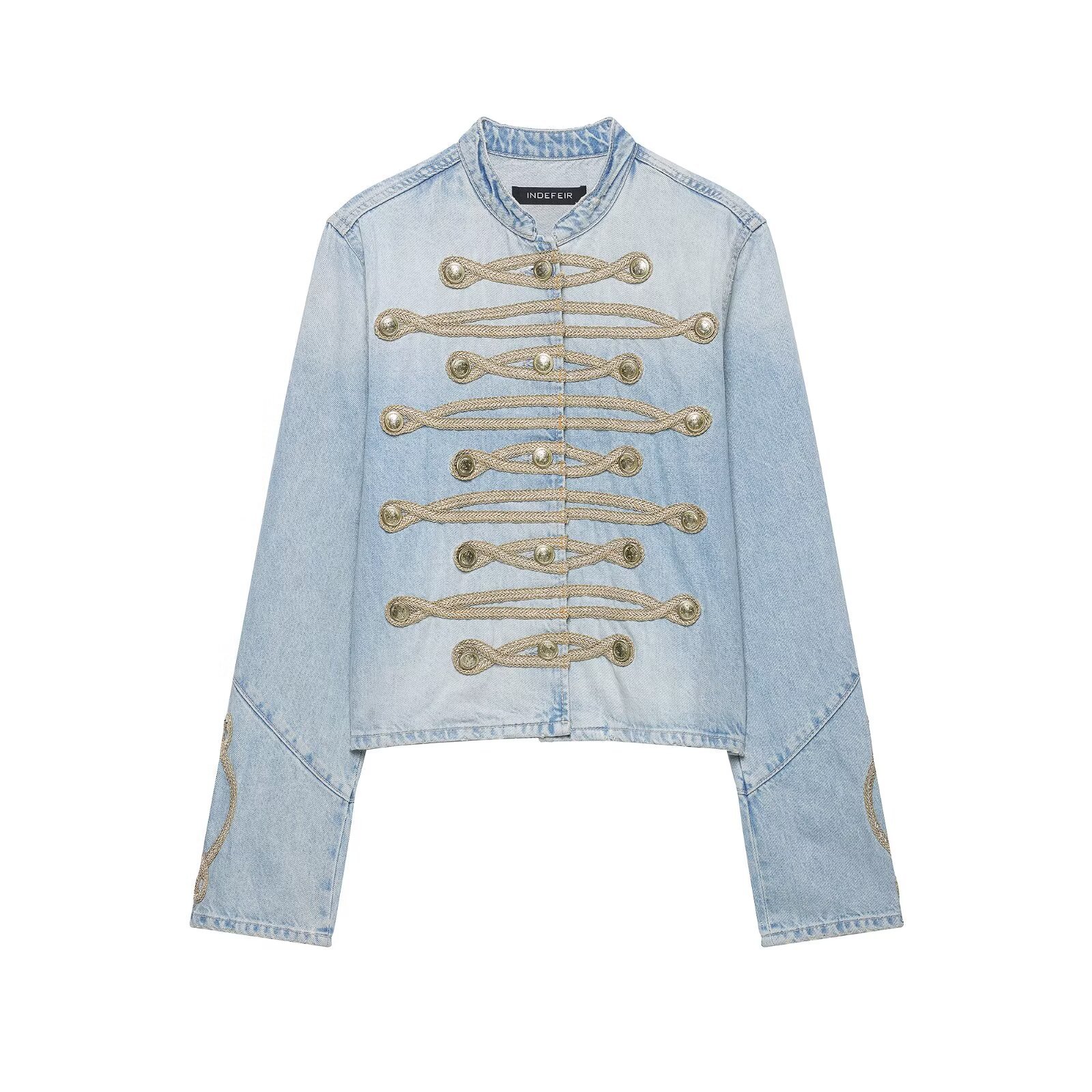 Button decoration denim jacket