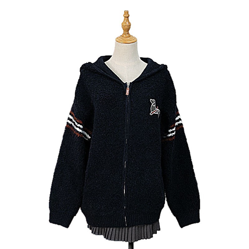 Striped puppy hooded loose sweater