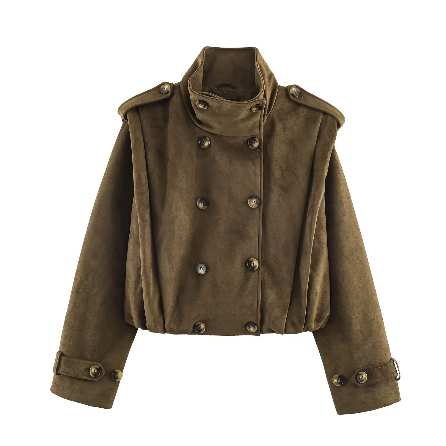 Double breasted suede texture effect pleated trench coat for women