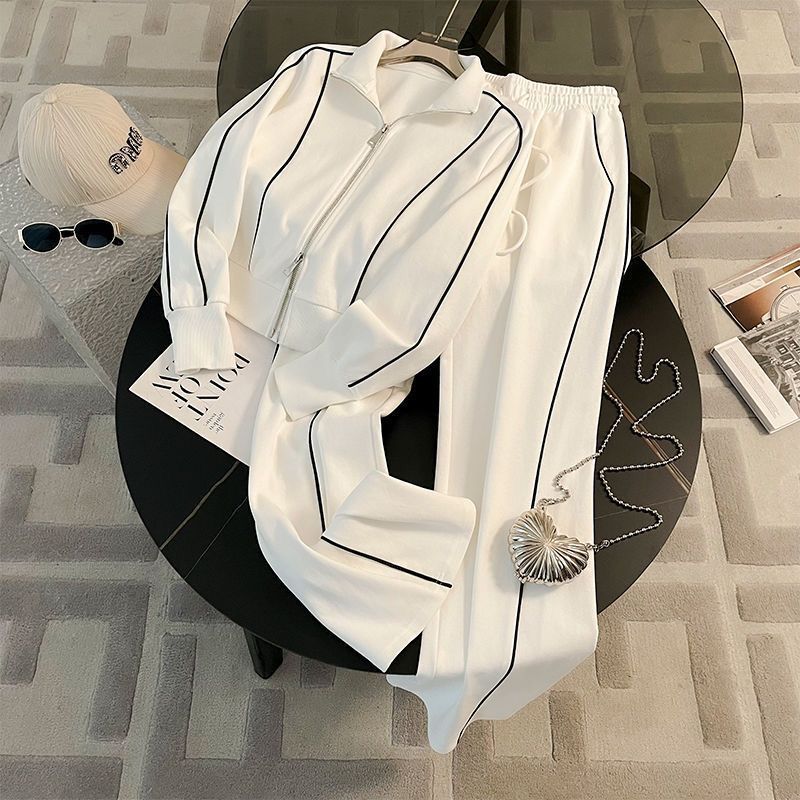 Fall Street-Style Sports Suit for Women, Fashionable Casual Youthful Zip-Up Hoodie Jacket and