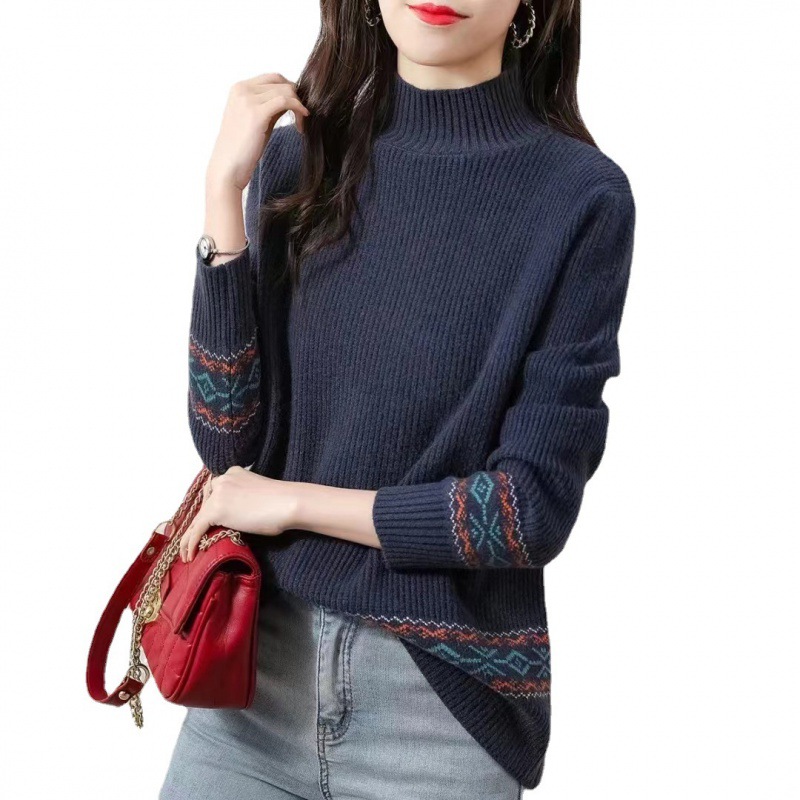 Loose Mock Neck Knit Sweater Top