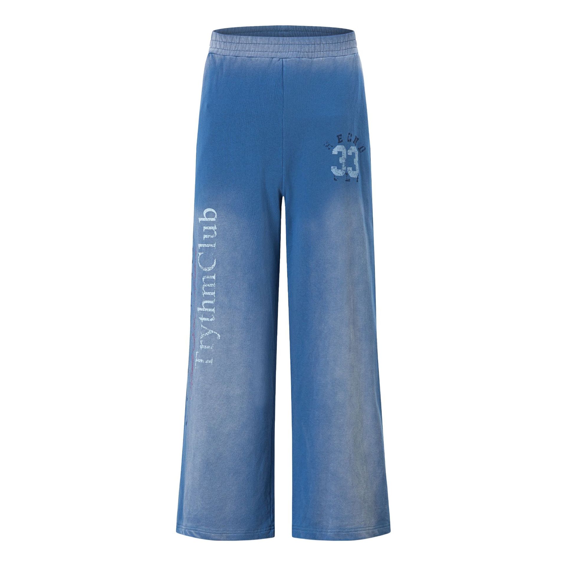 Gradient Distressed Sweatpants Unisex Number Letter Print Drawstring Wide Leg Casual Long Pants