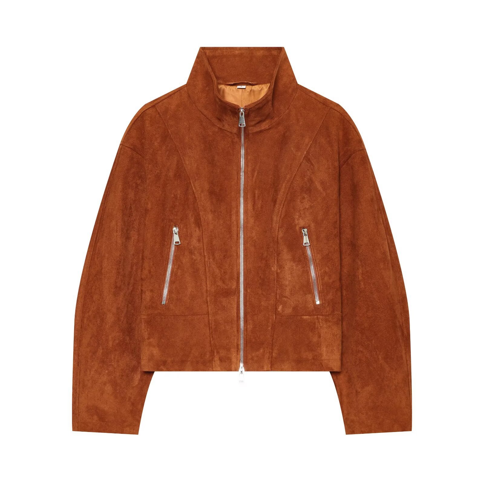 PU imitation leather stand up collar jacket for women