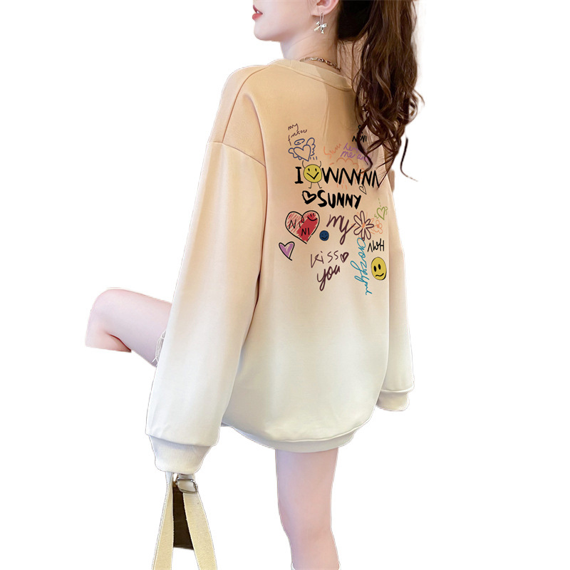 Women's Gradient Color Unique Design Long Sleeve Round Neck Lightweight Sweatshirt