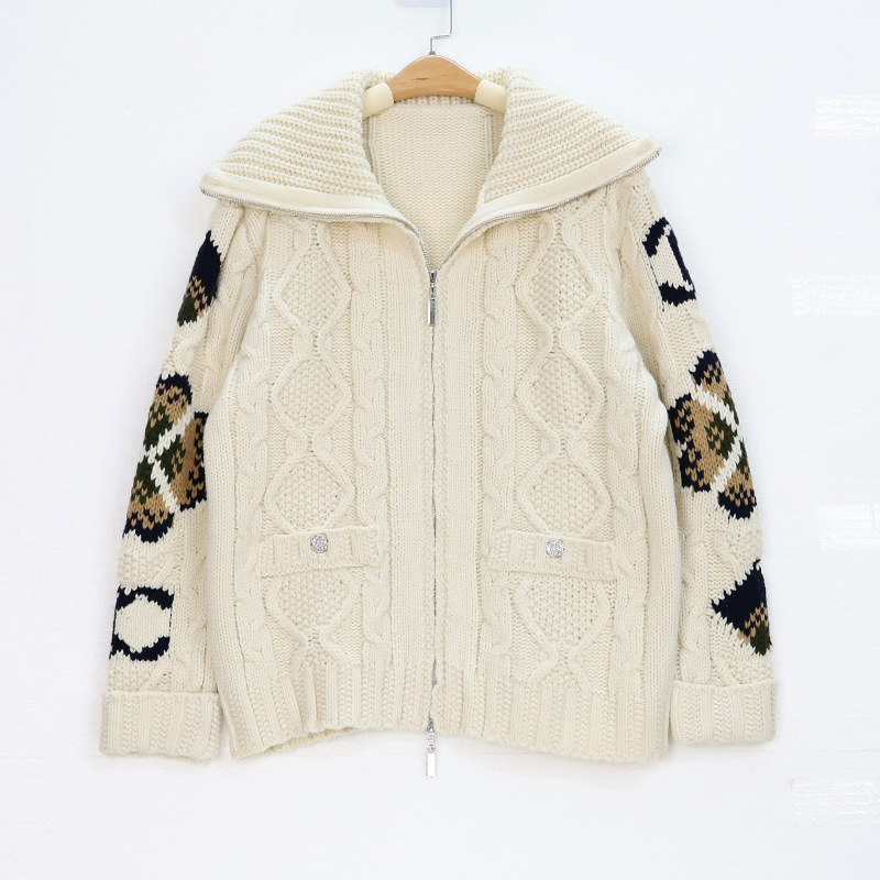 Zipper cardigan loose collar sweater