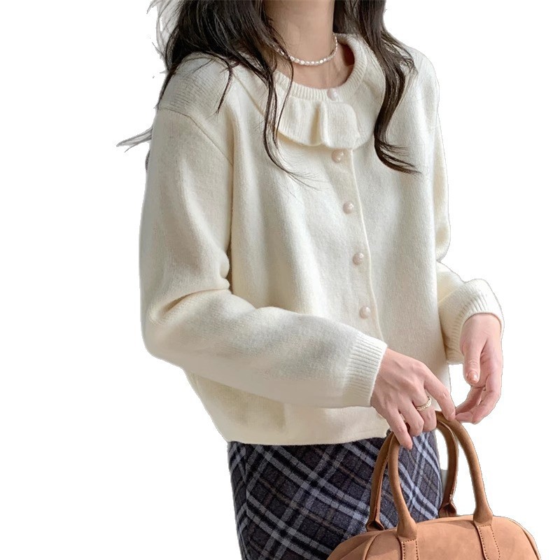 Style Preppy Sweet Doll Collar Loose Knit Cardigan
