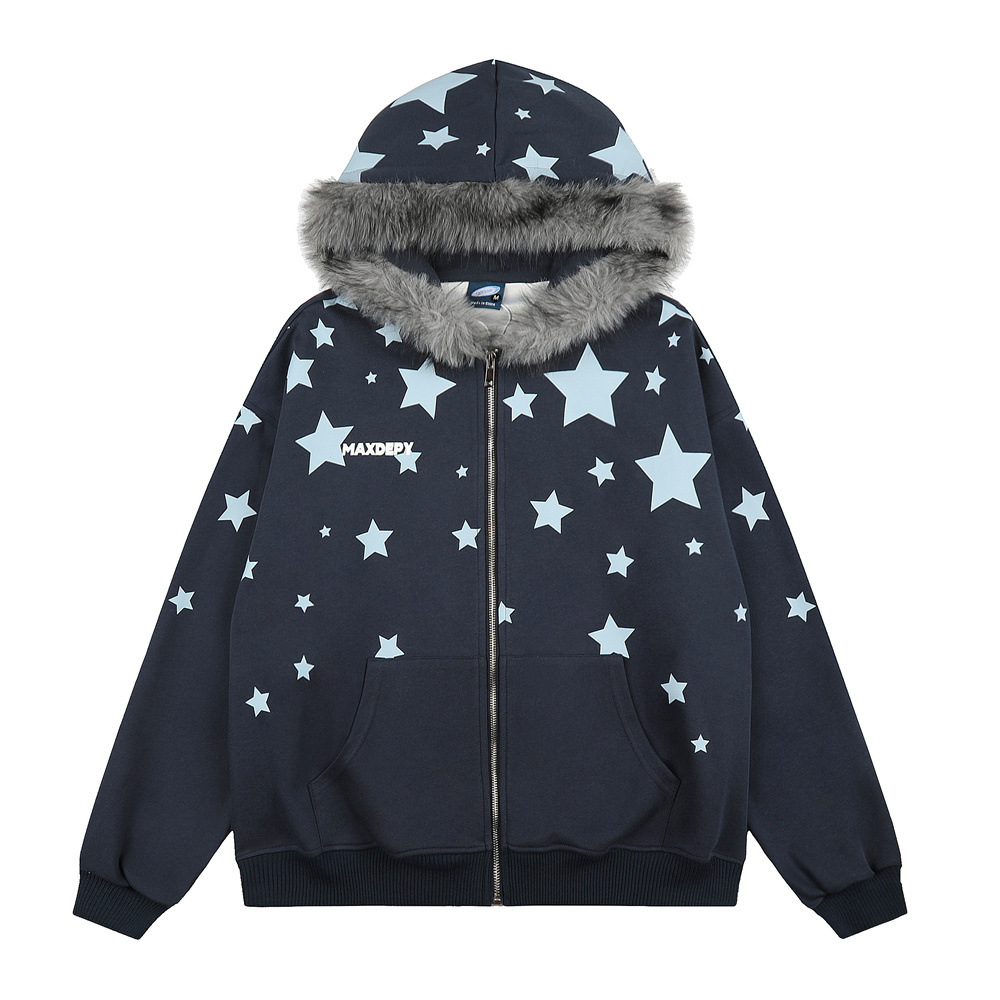 Starry printed hooded cardigan sweatshirt