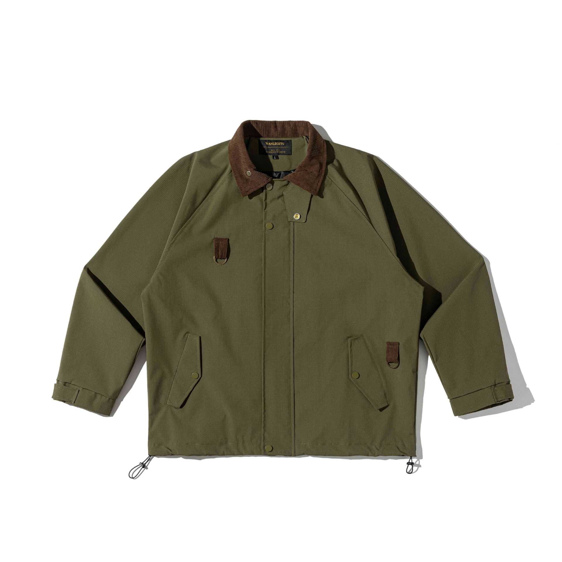 Corduroy Collar Color-Blocking Jacket Men Loose Workwear Jacket