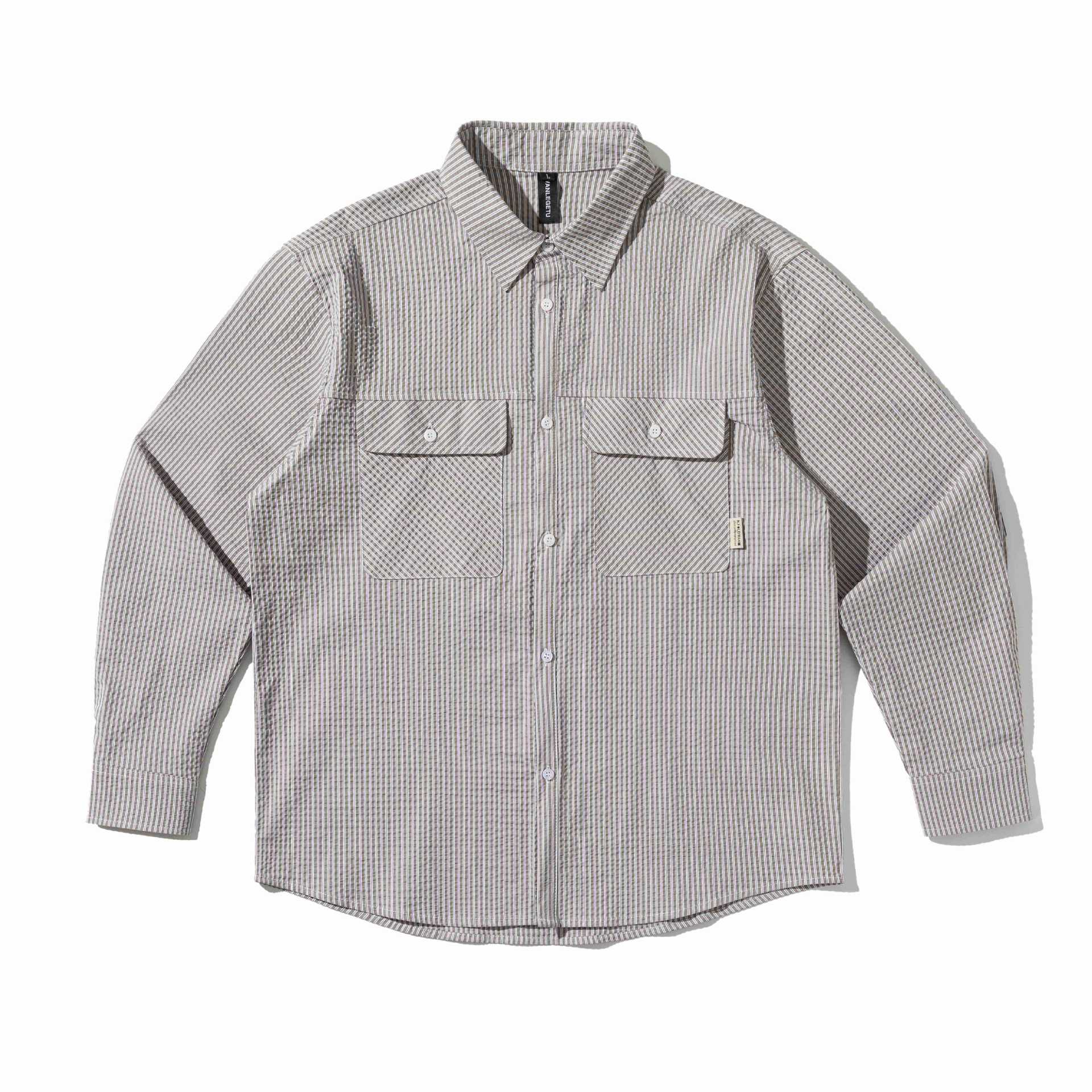 Color-Blocked Stripe Long Sleeve Shirt, Unisex Loose Fit Fashion Blouse