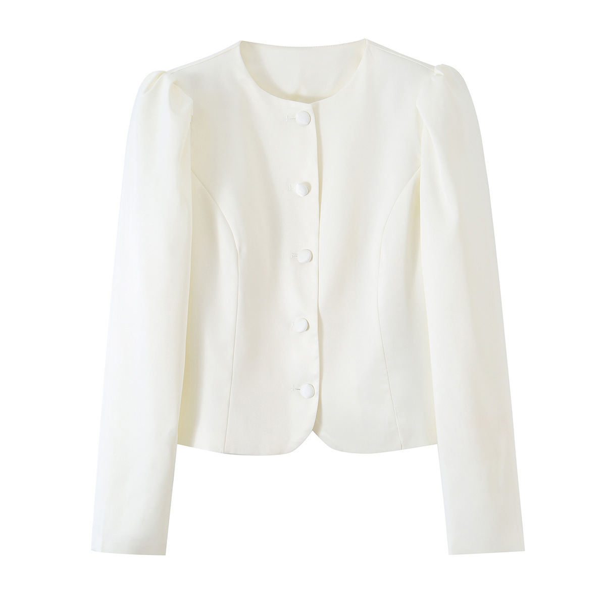 Single breasted round neck bubble sleeve suit jacket for women