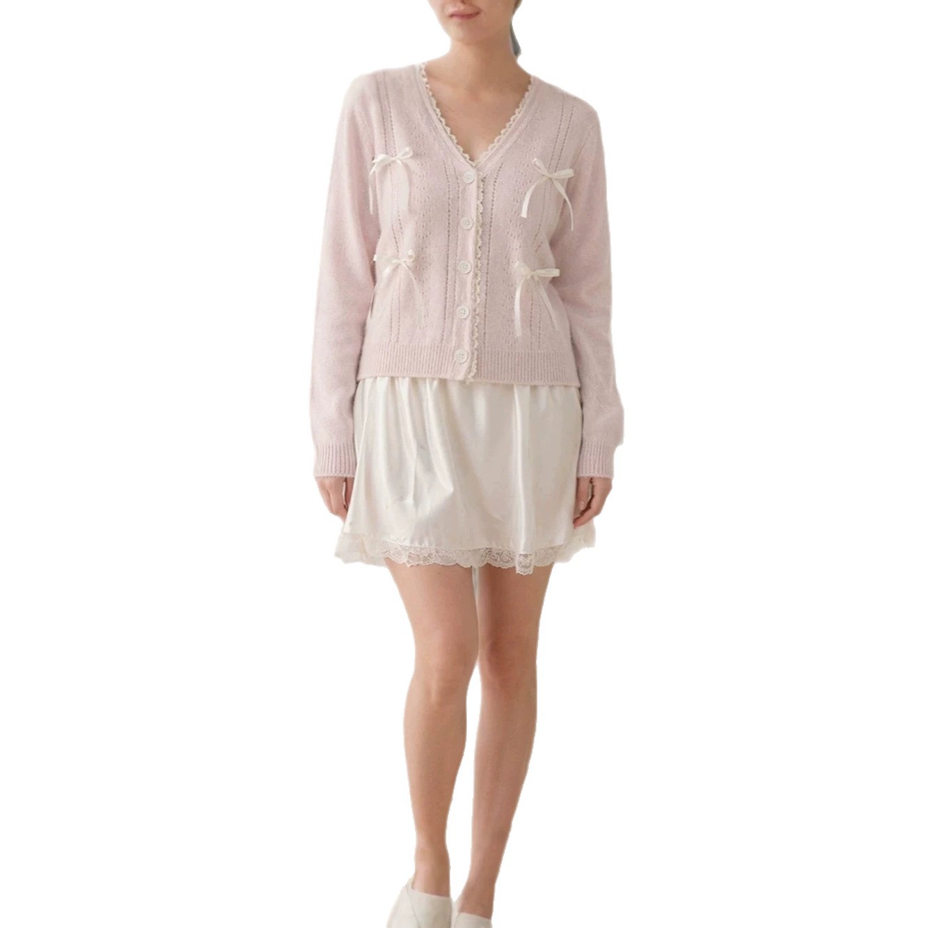 Lace V-neck cardigan single breasted sweater