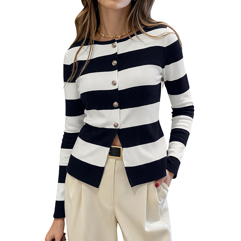 Striped slim fit cardigan sweater