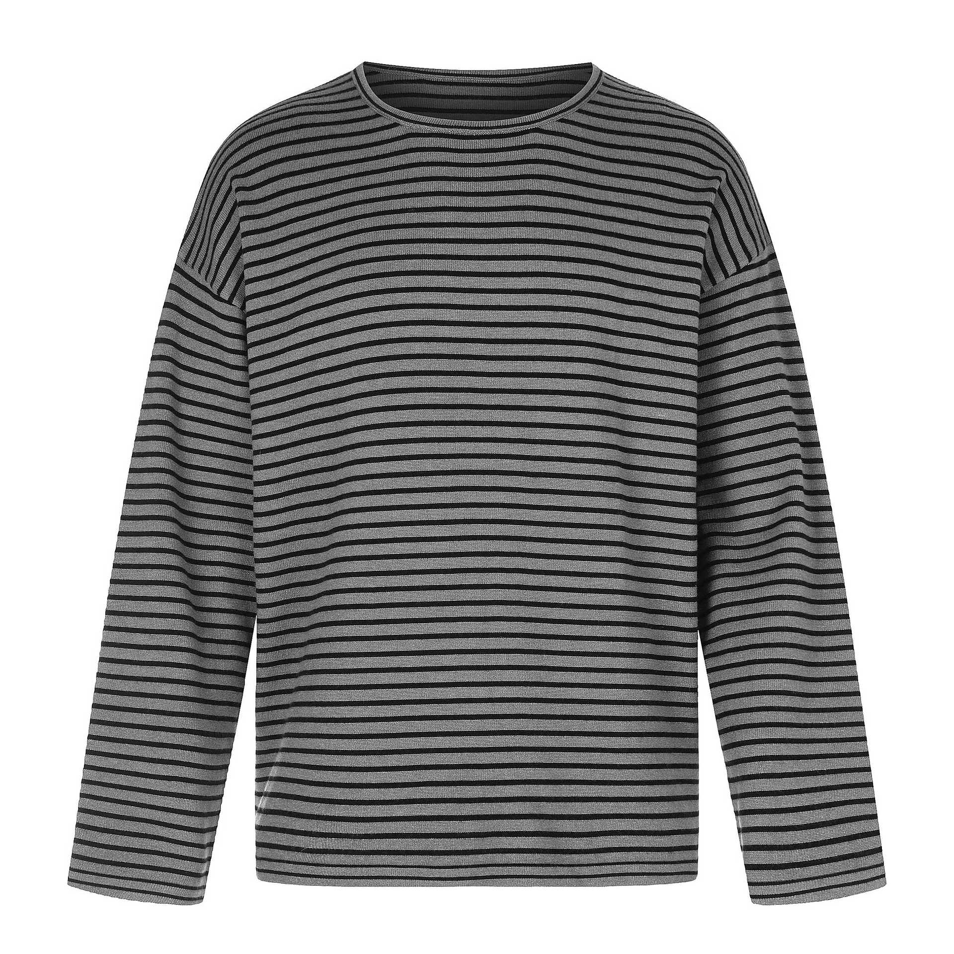 Fine Striped Long Sleeve Crew Neck Knit Sweater