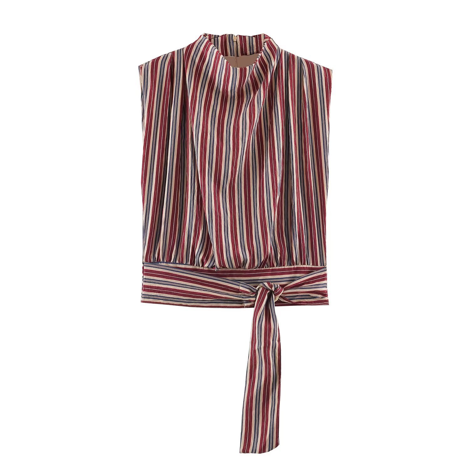 Bow tie tied sleeveless striped shirt top for women
