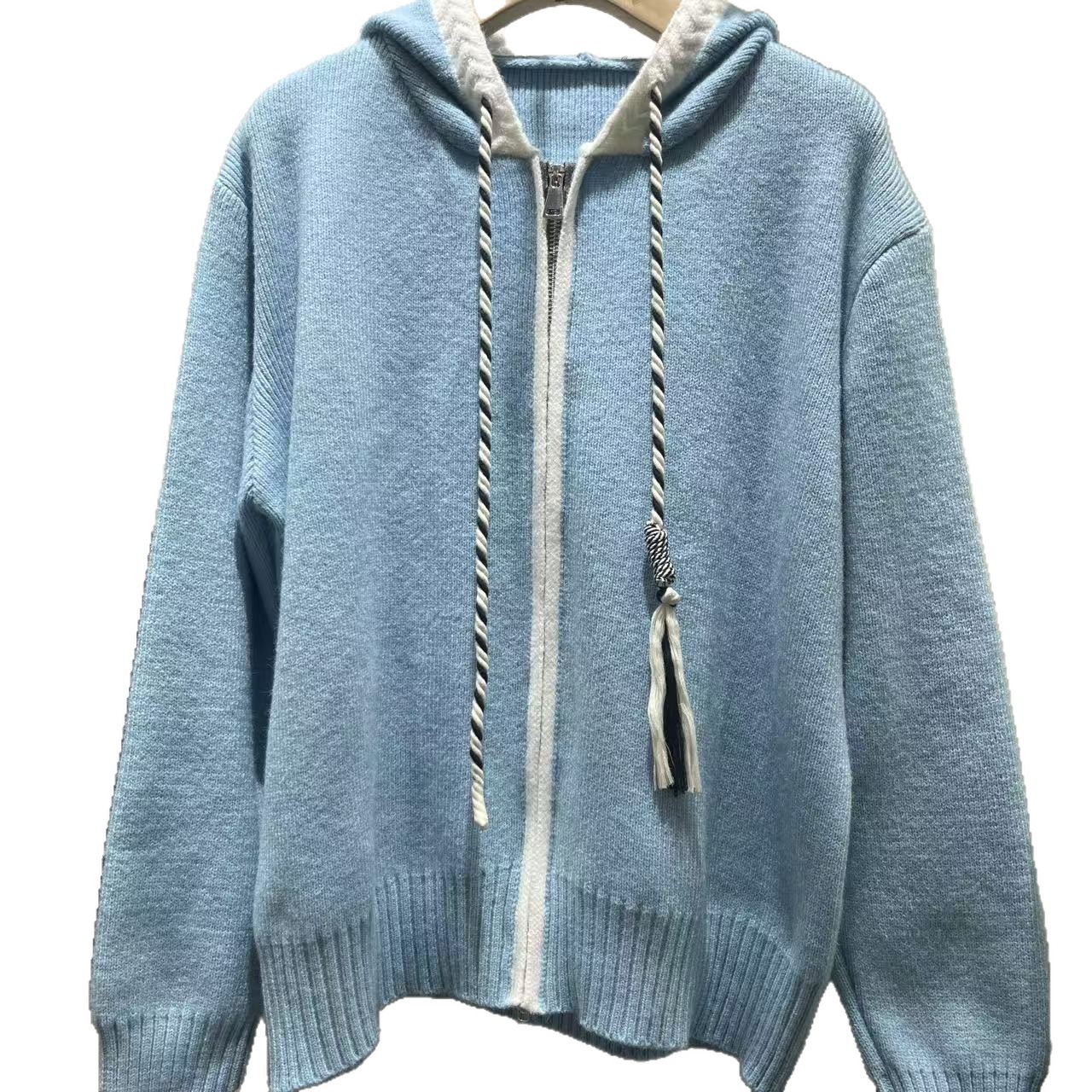 Women's Hooded Double Zipper Color Block Knit Cardigan - Soft Oversized Sweater Jacket, Plus Size
