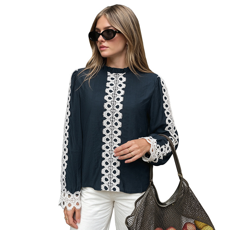 Loose back hollow out contrasting long sleeved shirt