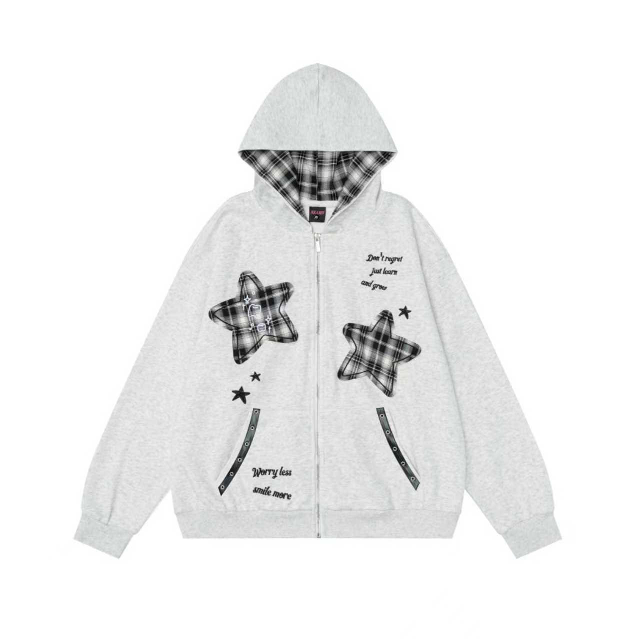 Color blocking sticker star hooded sweatshirt