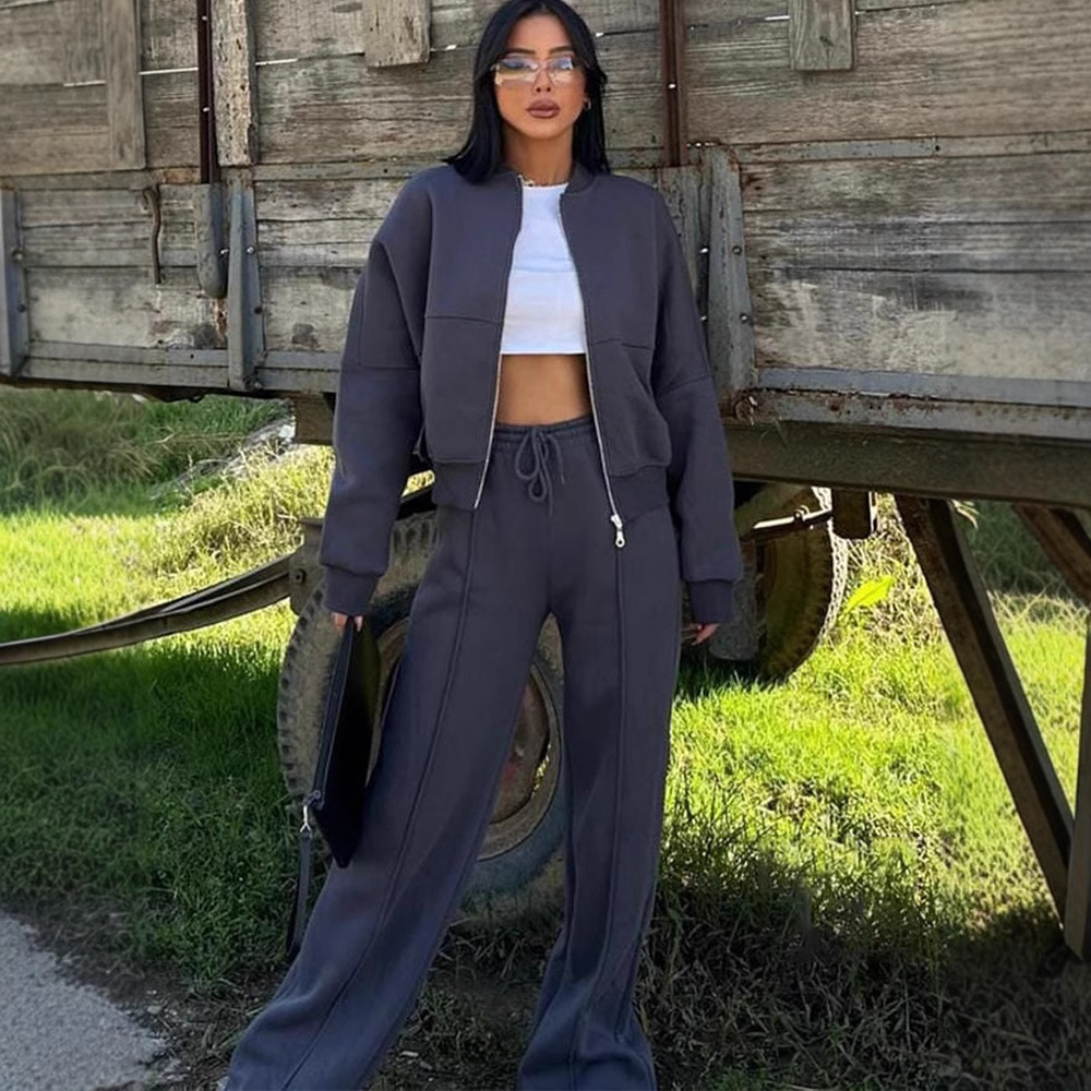 Casual Set for Women, Open Front Sweatshirt Long Sleeve Jacket and Pants Two-Piece Outfit