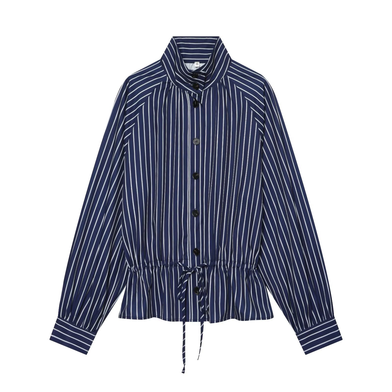 Buckle tied long sleeved striped shirt for women