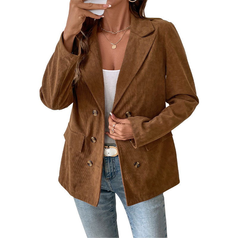 Solid Color Long Sleeve Open Front Corduroy Jacket for Women