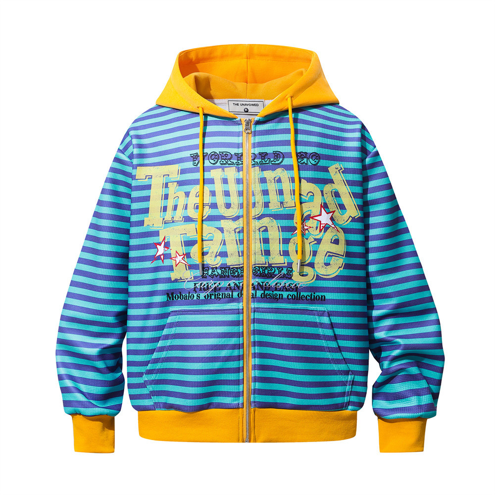 Striped letter printed hooded cardigan sweatshirt