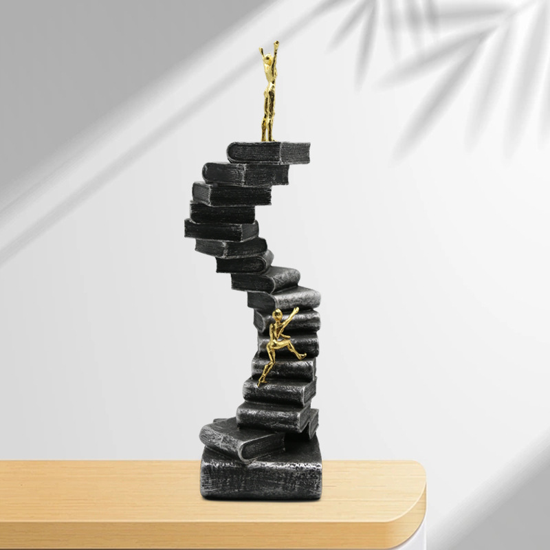 Resin Staircase Figurine Statue Home Decor Ornament for Office Living Room Study