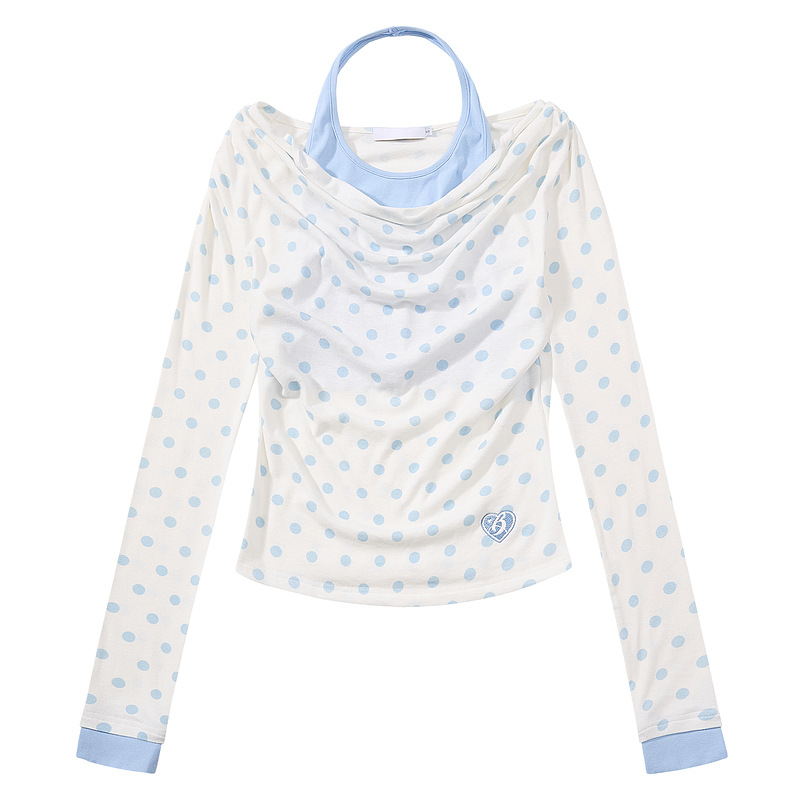 Wave dot fake two long sleeved T-shirts for women