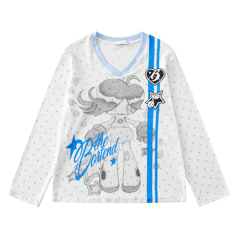 Star letter side waffle long sleeved shirt