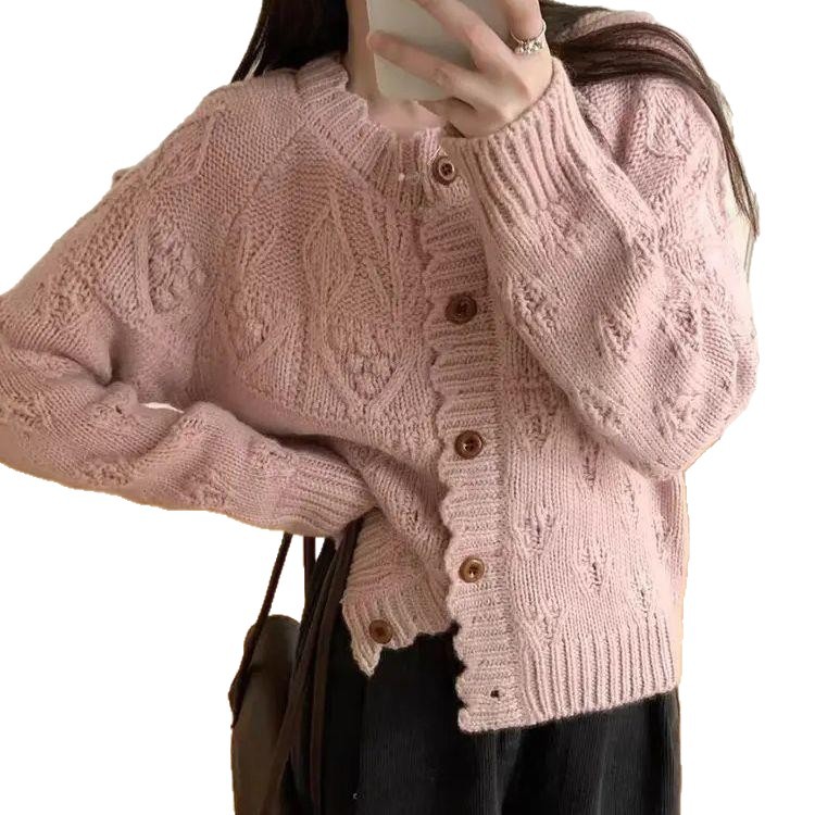 Klein Blue Soft Knit Coat for Women, Elegant Loose Short Cardigan Sweater