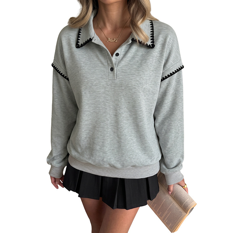 Flip collar contrasting long sleeved sweatshirt