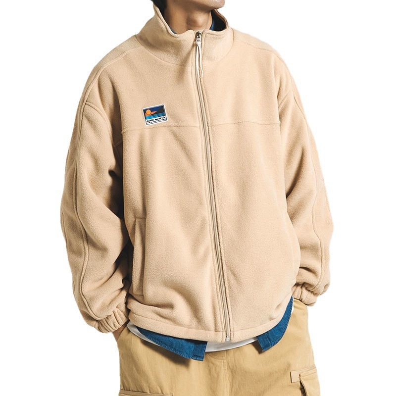 Fleece Jacket Men Stand Collar Casual Outerwear