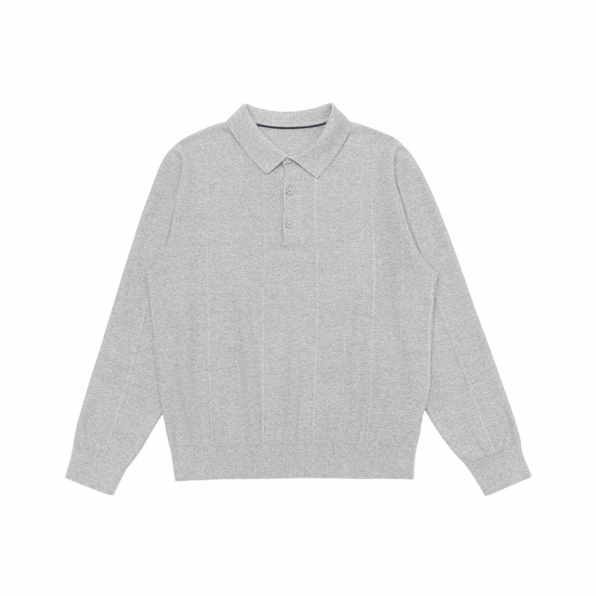 Vertical Stripe Jacquard Polo Collar Knit Top