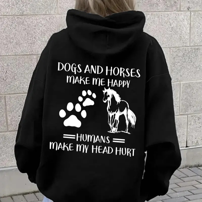 Street Dog Horse Print Hooded Sweatshirt